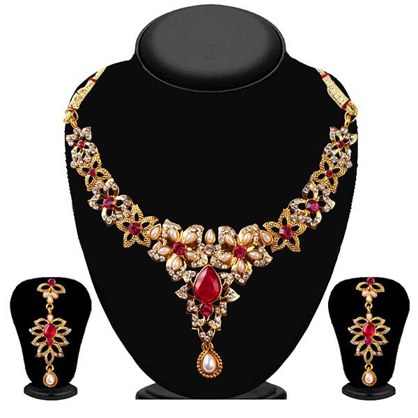 Soha Fashion Red And White Stone Drop Necklace Set - 2200406