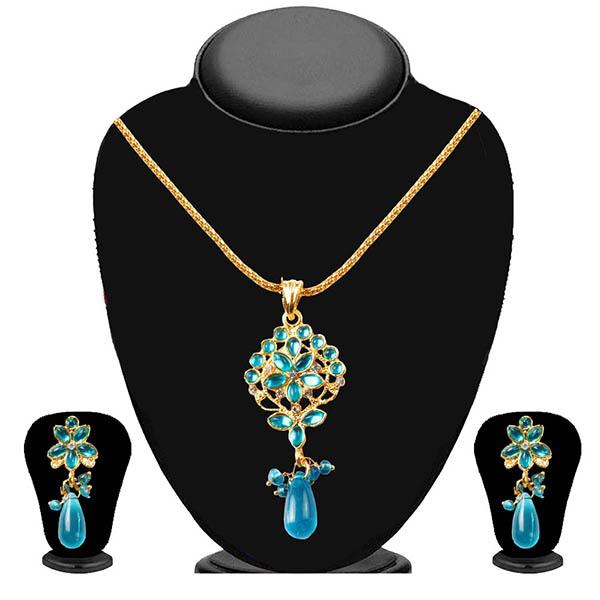 Soha Fashion Blue Kundan Austrian Stone Pendant Set