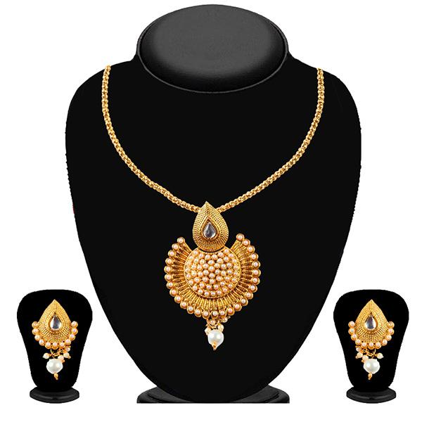 Kriaa Gold Plated Kundan Pearl Drop Necklace Set - 2200510