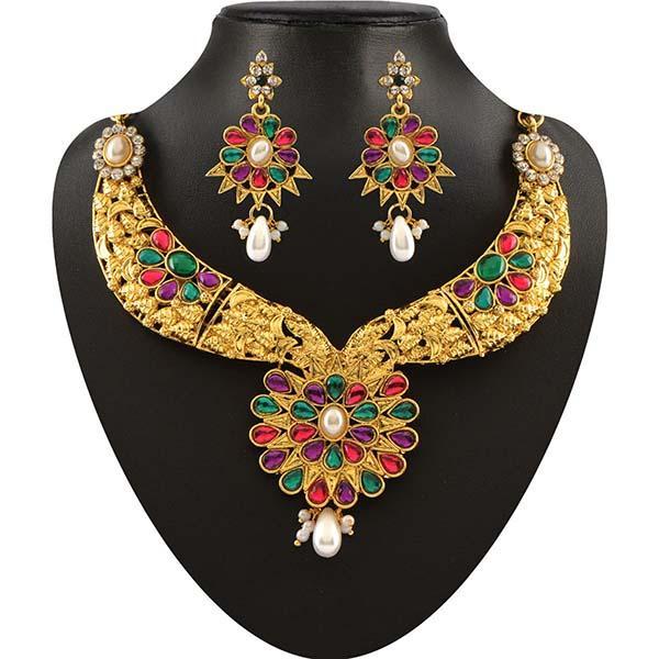 Tip Top Fashions Multicolour Kundan Drop Necklace Set - 2200513