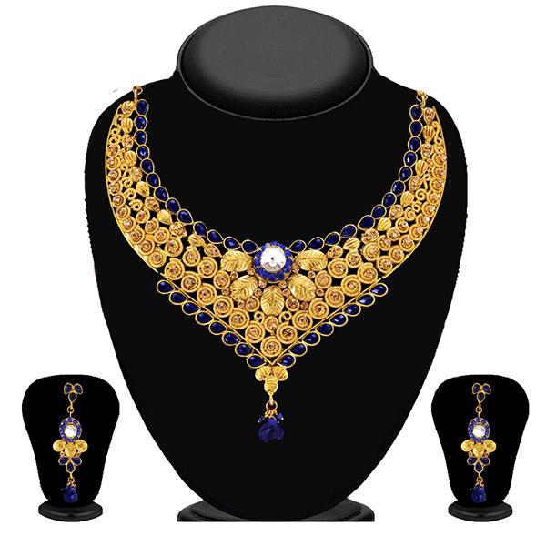Soha Fashion Gold Plated Blue Austrian Stone Necklace Set - 2200608
