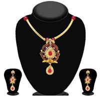 Soha Fashion Red Meenakari Drop Necklace Set