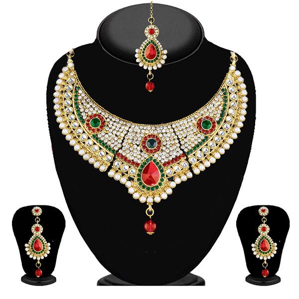 Soha Fashion Multi Stone Necklace Set With Maang tikka - 2200801