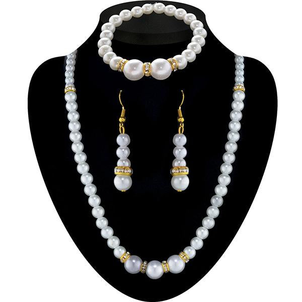 Tip Top Fashions Gold Plated Pearl Necklace Set With Bracelet - 1201201