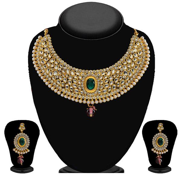 Tip Top Fashions Gold Plated Kundan Stone Necklace Set - 2201501