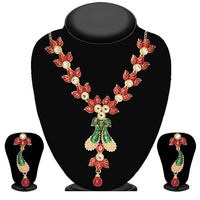Soha Fashion Red Meenakari Stone Drop Necklace Set - 2201508
