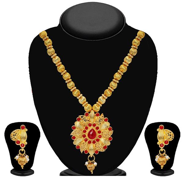 Tip Top Fashions Red Pota Stone Drop Necklace Set - 2201511