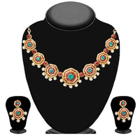 Soha Fashion Green Stone Meenakari Pearl Necklace Set