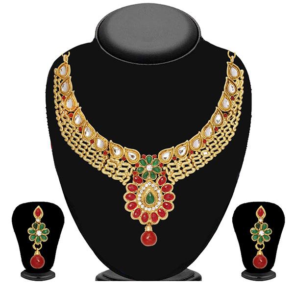 Tip Top Fashions Maroon Pota Stone Drop Necklace Set - 2202103