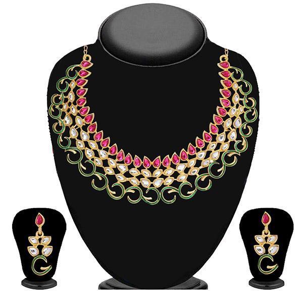 Tip Top Fashions Pink Kundan Meenakari Necklace Set - 2202105