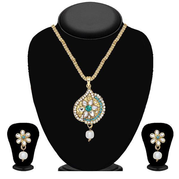 Tip Top Fashions Blue Stone Gold Plated Pendant Set - 2202109