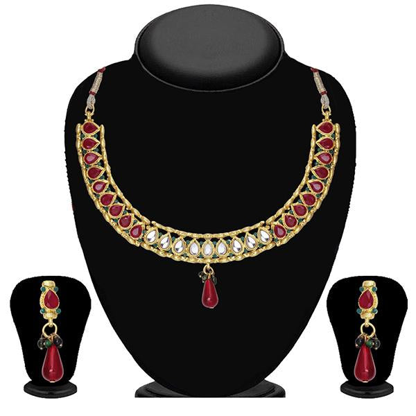 Soha Fashion Maroon And White Stone Drop Necklace Set