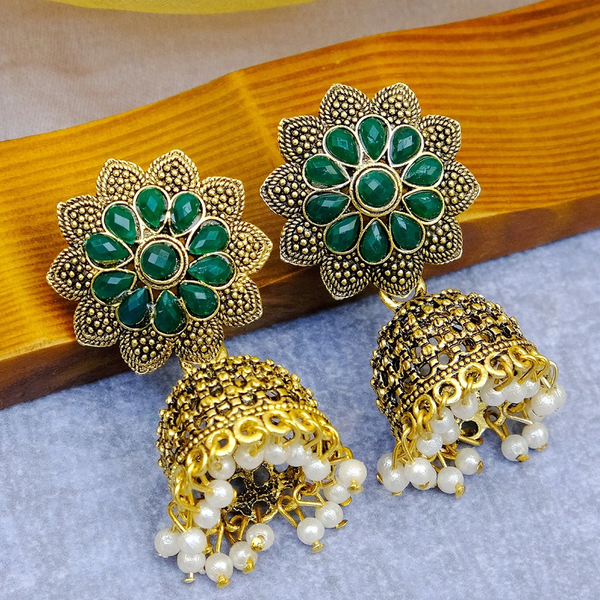Mahavir Gold Plated Pota stone Jhumki Earrings