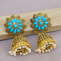 Mahavir Gold Plated Pota stone Jhumki Earrings