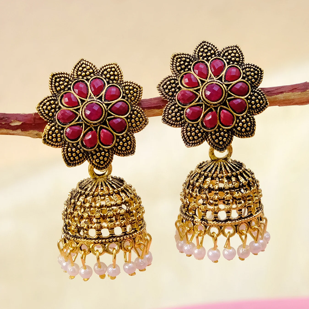 Mahavir Gold Plated Pota stone Jhumki Earrings
