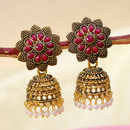 Mahavir Gold Plated Pota stone Jhumki Earrings