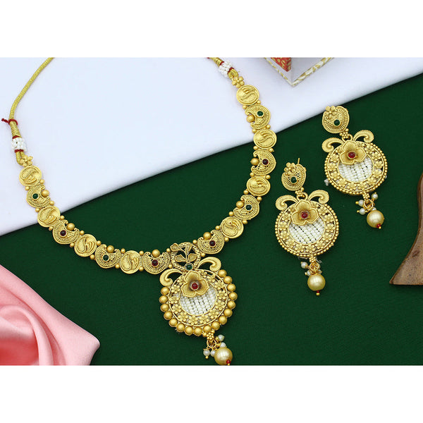 Mahavir Gold Plated Pota Stone Necklace Set