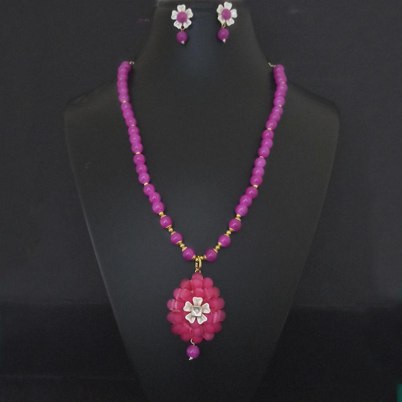 Kriaa Pink Beads And Kundan Gold Plated Necklace Set - 2800324F