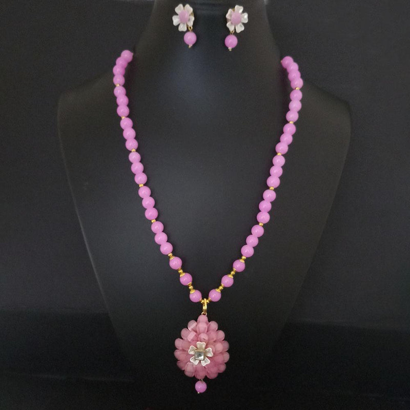 Kriaa Pink Beads And Kundan Gold Plated Necklace Set - 2800324K