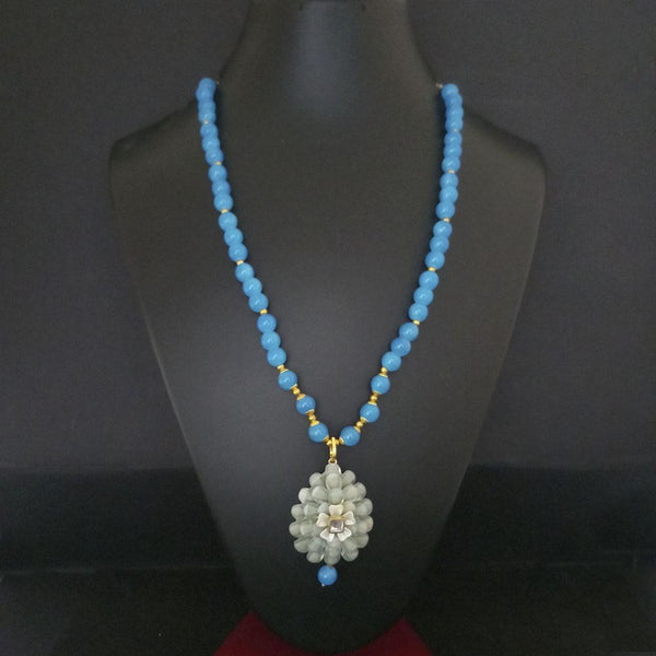 Kriaa Blue Beads And Kundan Gold Plated Necklace Set - 2800324L