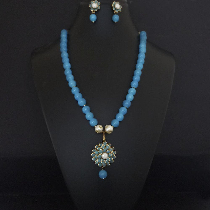 Kriaa Blue Beads And Pearl Gold Plated Necklace Set - 2800325A