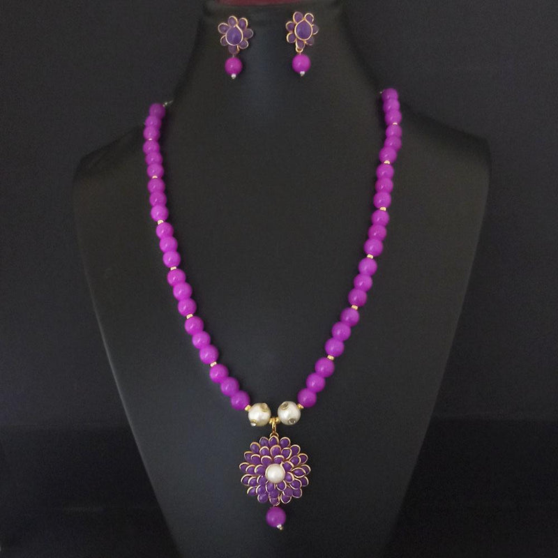 Kriaa Pink Beads And Pearl Gold Plated Necklace Set - 2800325H