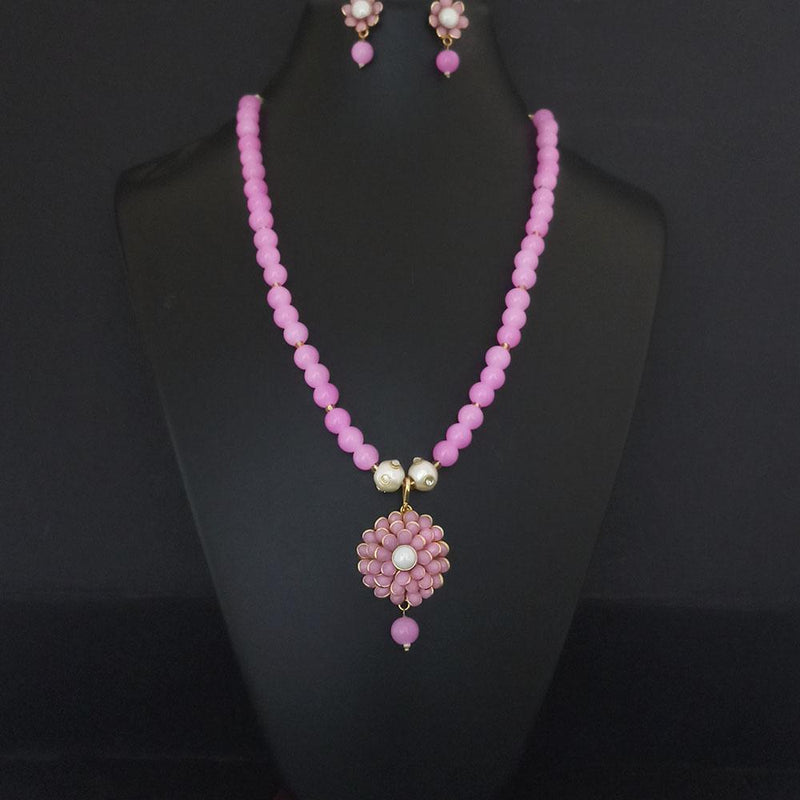 Kriaa Pink Beads And Pearl Gold Plated Necklace Set - 2800325K