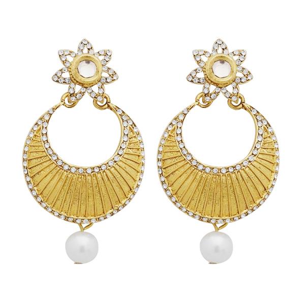 Jheel Austrian Stone Gold Plated Pearl Drop Dangler Earrings - 2900201B