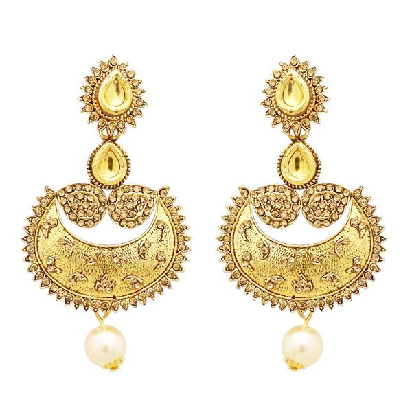 Jheel Austrian Stone Gold Plated Pearl Drop Dangler Earrings - 2900206A