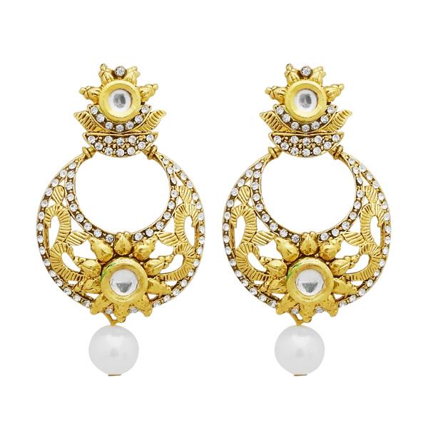 Jheel Austrian Stone Kundan Pearl Drop Dangler Earrings - 2900211B