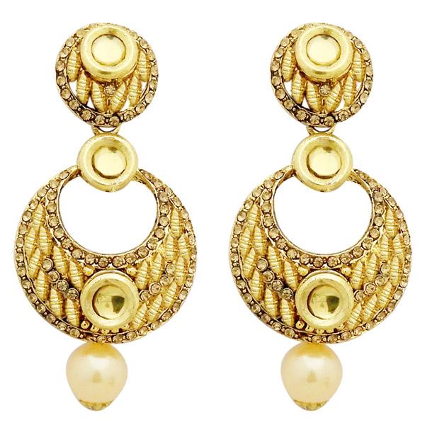 Jheel Austrian Stone Kundan Pearl Drop Dangler Earrings - 2900213A