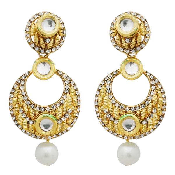 Jheel Austrian Stone Kundan Pearl Drop Dangler Earrings - 2900213B