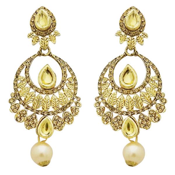 Jheel Austrian Stone Kundan Pearl Drop Dangler Earrings - 2900216A