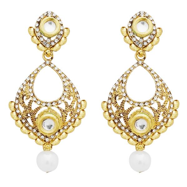 Jheel Gold Plated Stone Pearl Drop Dangler Earrings - 2900217B