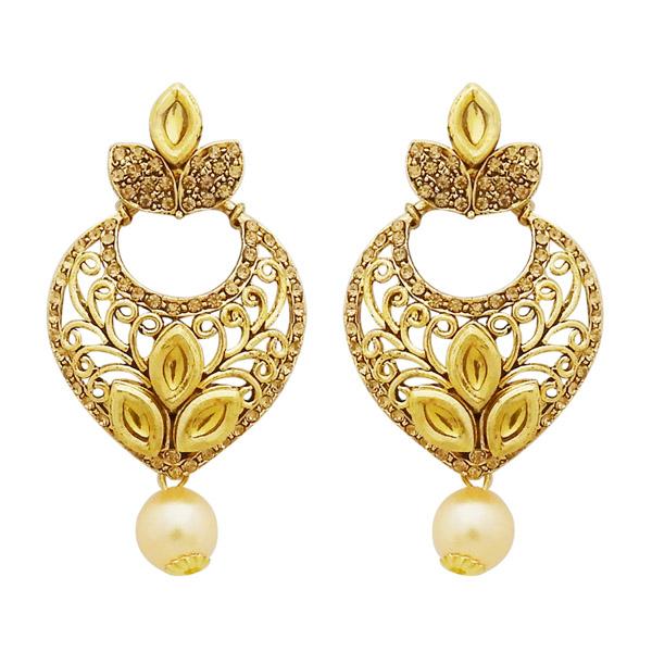 Jheel Stone Gold Plated Pearl Drop Dangler Earrings - 2900218A