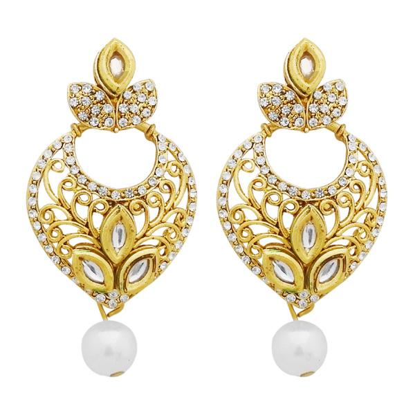 Jheel Stone Gold Plated Pearl Drop Dangler Earrings - 2900218B