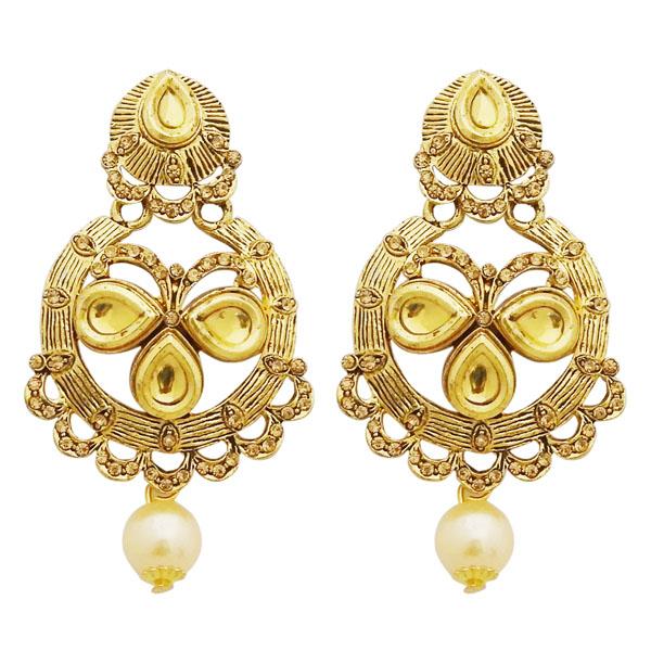 Jheel Stone Gold Plated Pearl Drop Dangler Earrings - 2900220A