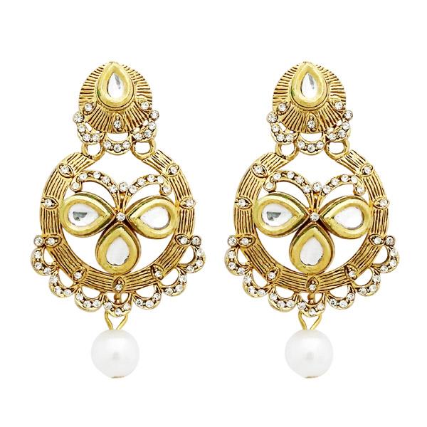 Jheel Stone Gold Plated Pearl Drop Dangler Earrings - 2900220B