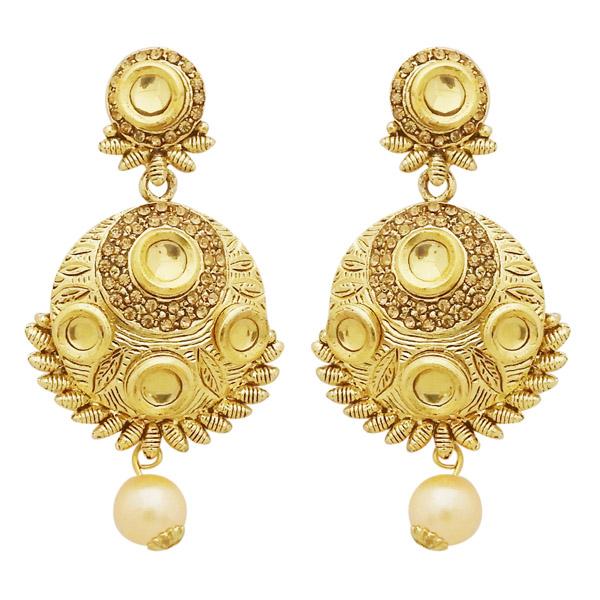 Jheel Stone Gold Plated Pearl Drop Dangler Earrings - 2900221A