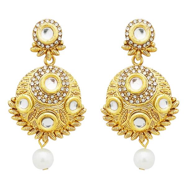 Jheel Stone Gold Plated Pearl Drop Dangler Earrings - 2900221B