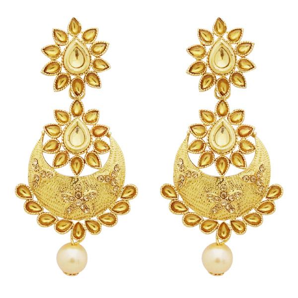 Jheel Kundan Stone Gold Plated Pearl Drop Dangler Earrings - 2900222A