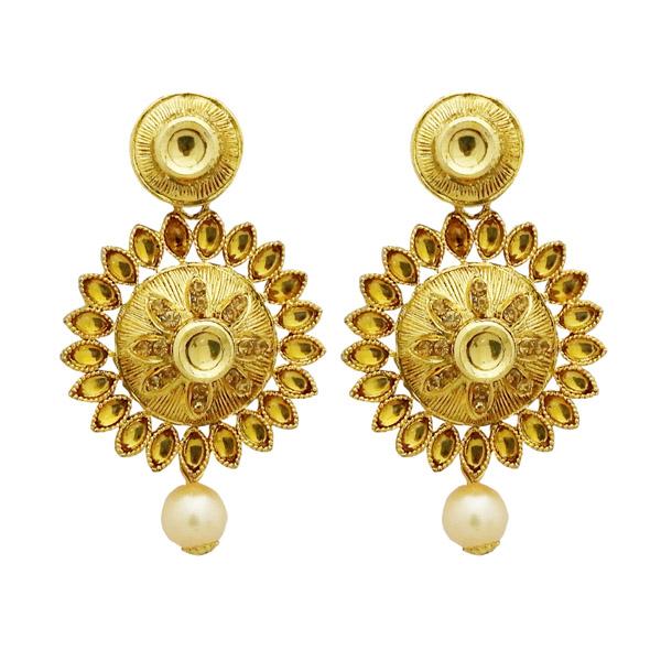 Jheel Kundan Stone Gold Plated Pearl Drop Dangler Earrings - 2900223A