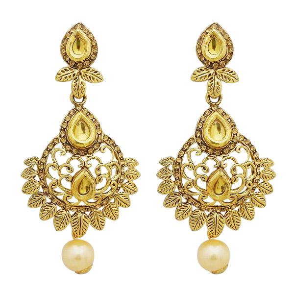 Jheel Brown Stone Gold Plated Pearl Drop Dangler Earrings - 2900228A