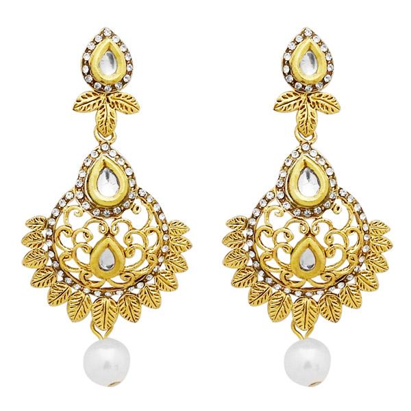 Jheel Stone Gold Plated Pearl Drop Dangler Earrings - 2900228B