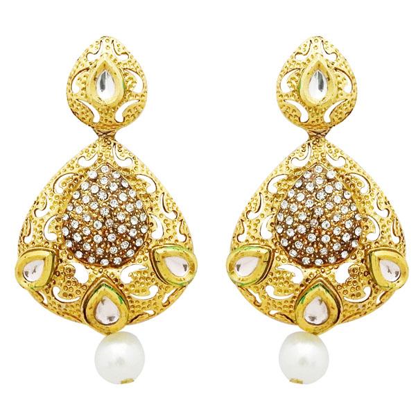 Jheel Stone Gold Plated Pearl Drop Dangler Earrings - 2900229B