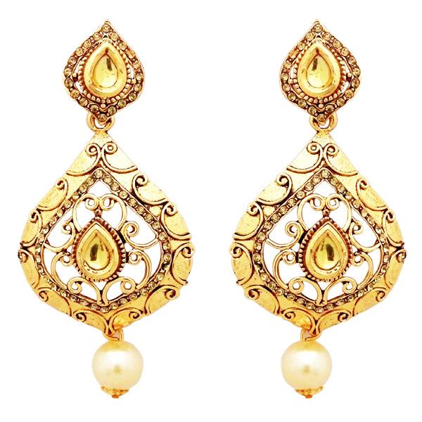 Jheel Stone Gold Plated Pearl Drop Dangler Earrings - 2900230A