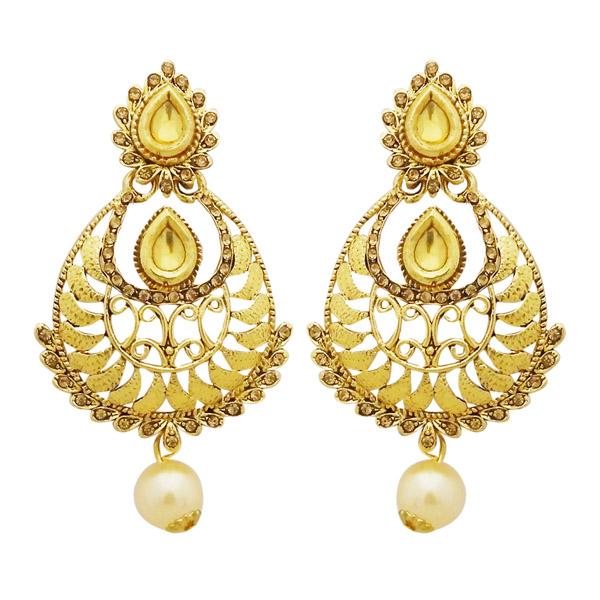 Jheel Gold Plated Stone Pearl Drop Dangler Earrings - 2900231A