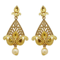 Jheel Gold Plated Stone Pearl Drop Dangler Earrings - 2900232A