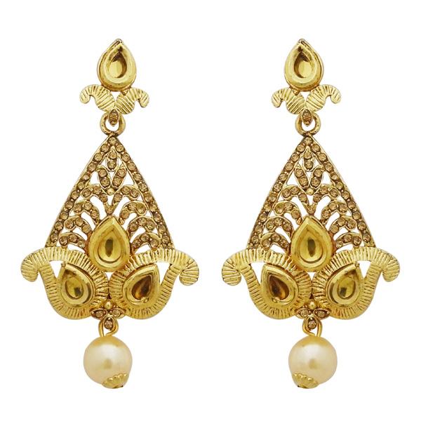 Jheel Gold Plated Stone Pearl Drop Dangler Earrings - 2900232A