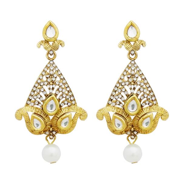 Jheel Gold Plated Stone Pearl Drop Dangler Earrings - 2900232B